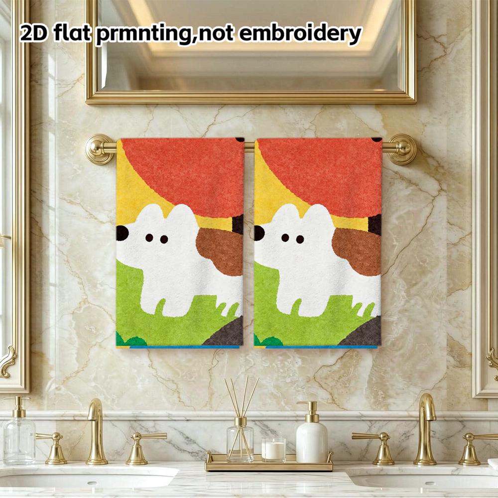 Dog And Apple Cartoon Soft Absorbent Towel, Quick Dry Bath Hand Towel