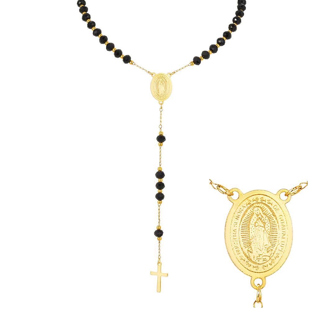 Vnox Long Acrylic Beads Chain Rosary Necklace For Women Men, Stainless Steel Virgin Mary Small Cross Pendant, Gifts To Her