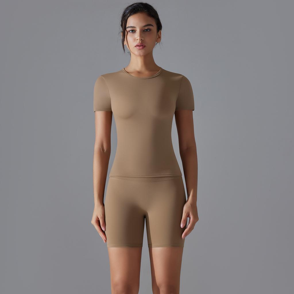 Nessaj Быстросохнущий комплект для йоги, женские шорты для фитнеса с пуш-апом, эластичные рубашки с коротким рукавом, спортивная одежда