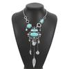 European and American Ethnic Style Exaggerated Pattern Inlaid Turquoise Alloy Necklace, Retro Design Y-shaped Neck Chain