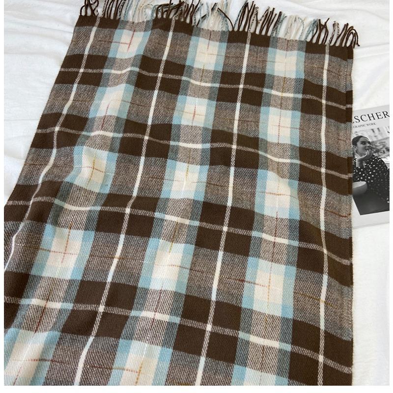 Scarf Women's Autumn and Winter New Plaid Scarf European and American Tassel Versatile Warm Thickened Shawl