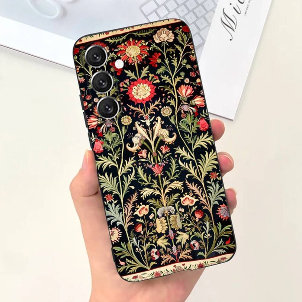 Персидский Ковер Цветочный Чехол для Телефона Чехол для Телефона Для Samsung S25,S24,S21,S22,S23,S30,Ultra,S20,Plus,Fe,Lite,Note,10,9,5G Черный Чехол