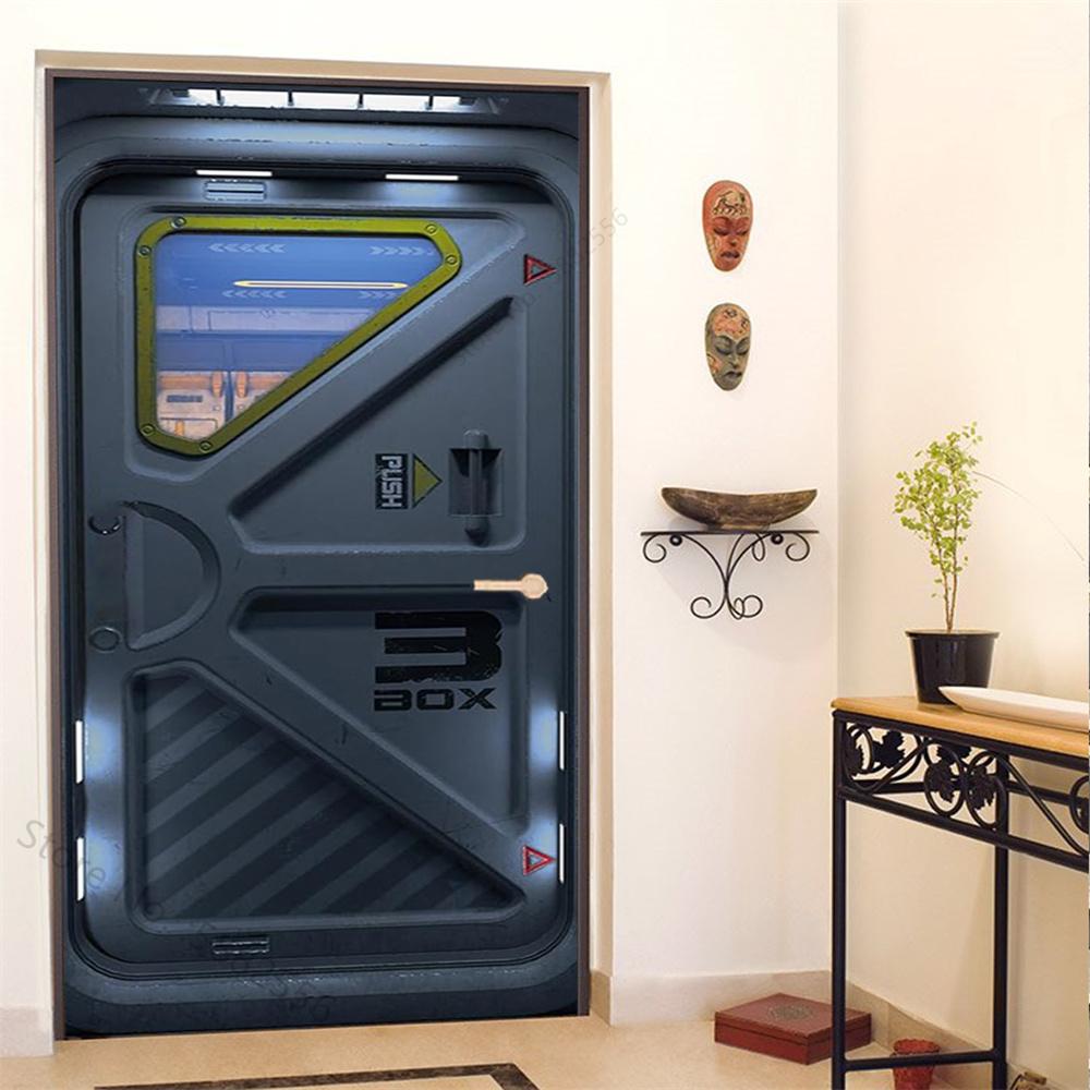 PVC Self-Adhesive Waterproof Door Sticker Modern Simulation Door Mural Wallpaper Living Room Study Home Decor Art Door Poster