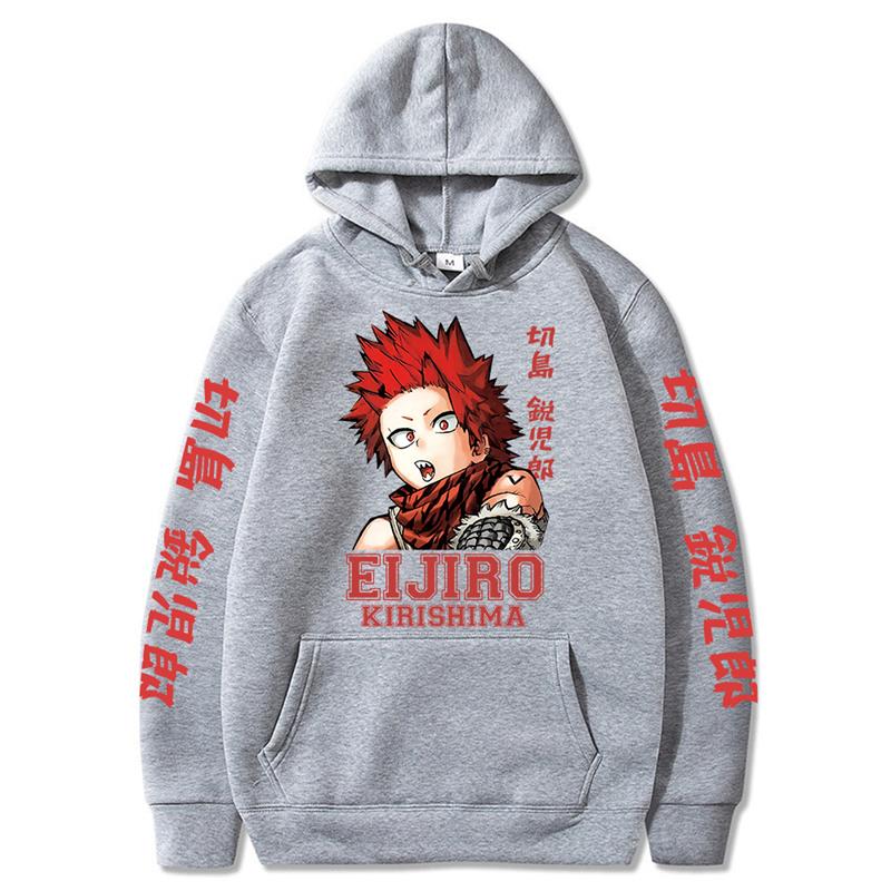 Kawaii Eijiro Kirishima My Hero Academia Мужская одежда Harajuku Толстовки Аниме Принты С капюшоном Осень Зима Уличная одежда