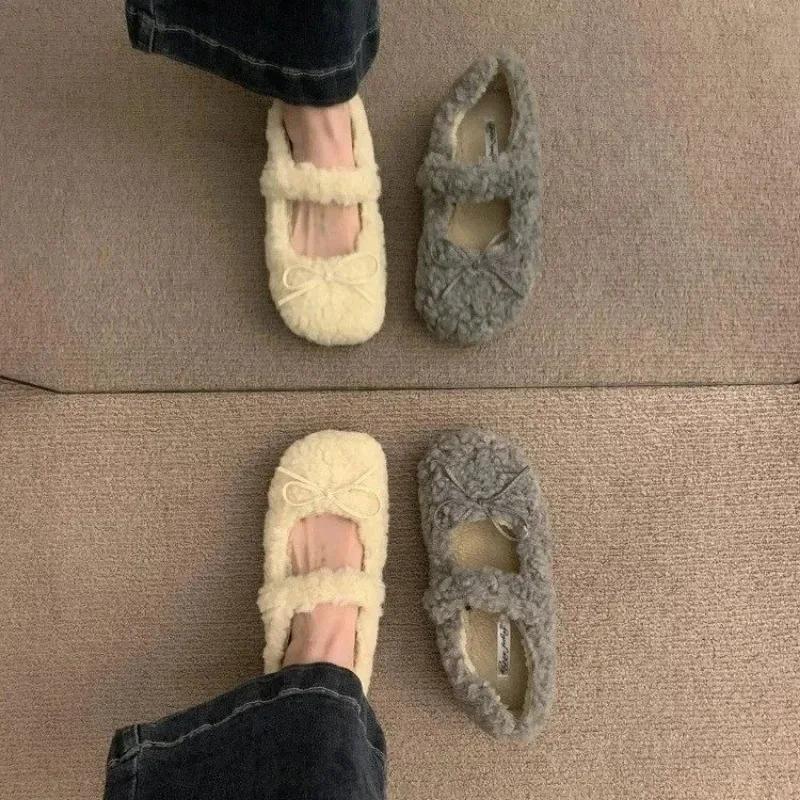 Модные Элегантные Осенне-Зимние Балетки Лоферы Женские Женские Балетки Лоферы Мех Круглый Носок Женские Дизайнерские Брендовые Мишки Уличная Обувь