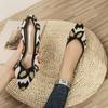 Pointed Fly-woven Shoes Flat-bottomed Breathable Woven Boat Shoes Leopard Print Light Mouth Striped Single Shoes Women