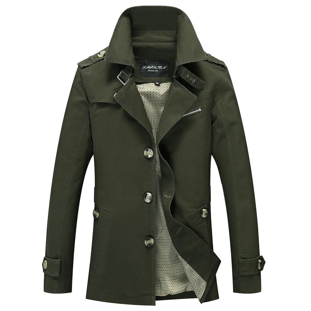 Autumn and Winter Men's Thin Washed Casual Jacket Men's Medium and Long Trench Coat Large Size