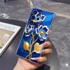 Синие Эмалевые Цветы с Золотом Чехол для Телефона для Samsung Galaxy S26 S25 S24 S23 S22 S21 S20 FE Plus Прозрачный ТПУ Защитный Чехол