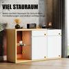 Sideboard Kommode LED 2 Türen & 2 Schublade & Glasregal, Anrichte Highboard Viel Stauraum, Buffets Esszimmer Wohnzimmer, Weiß & Eiche
