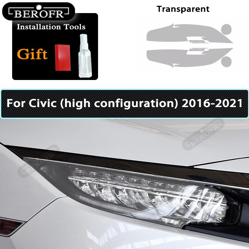 For Honda Civic 10th 2016- 19  TPU Car Headlight Film Protective Sticker Lamp Hoods Transparent Smoke Black Accessories