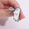 Unique White Ghost Metal Badge Brooch For Halloween Featuring Playful Cartoon Letters