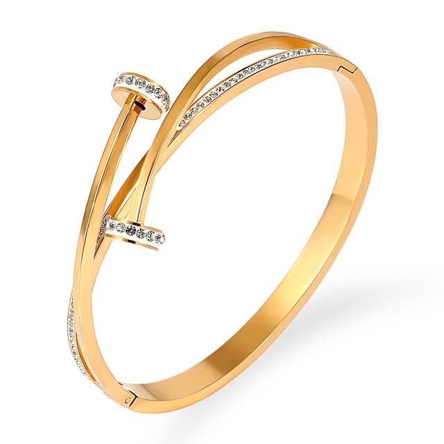 Уникальный браслет из нержавеющей стали с двойным кристаллом и головкой гвоздя для женщин, свадебный подарок, браслет, оптовая продажа ювелирных изделий