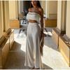 Solid Color Tassel Tube Top Strap Two-piece Sexy Beach Seaside Vacation Ladies Suit 2025 High Waist Wide Leg Pants & Short Tube Top