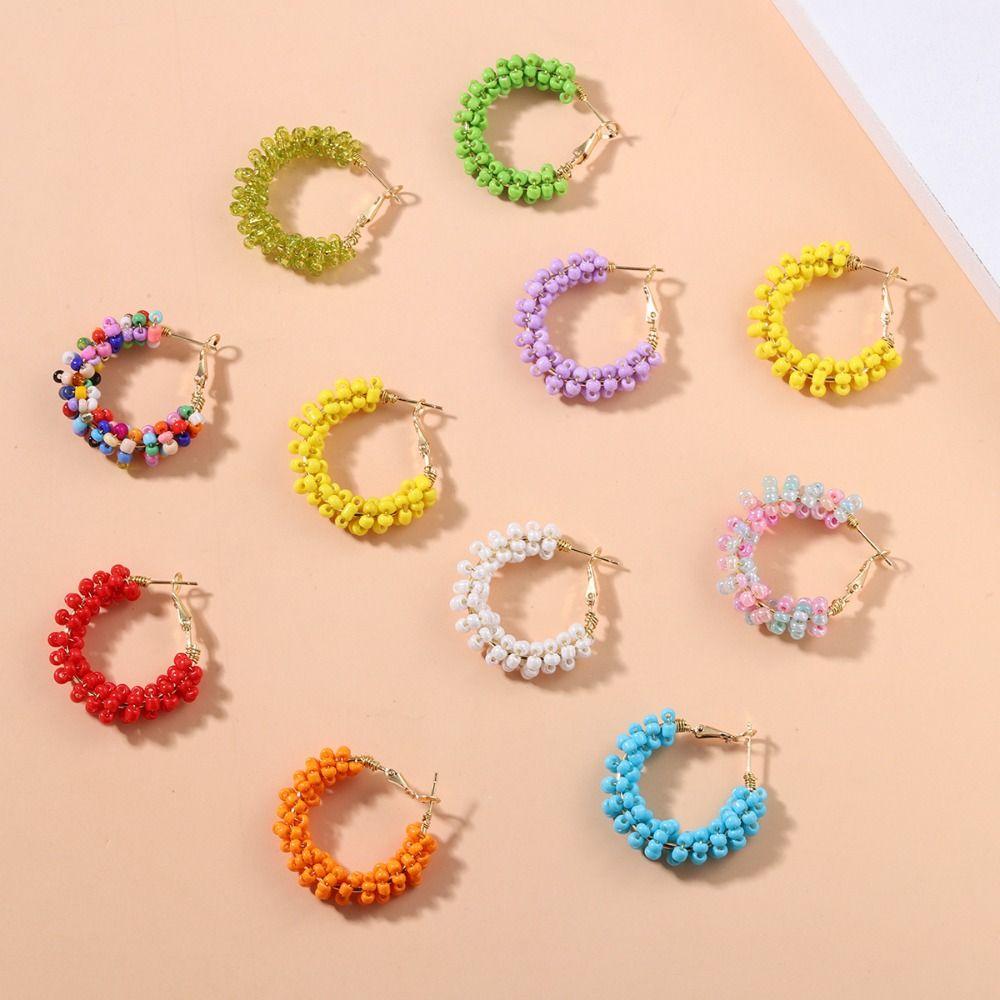 3 Pairs Bohemia Hoop Earrings Crystal Beads Gold Earrings Trend Jewelry Dangle Earrings Women