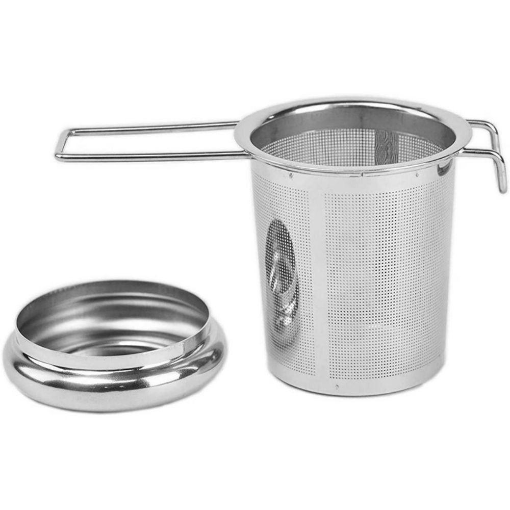 304 Stainless Steel Tea Drain with Lid Tea Strainer Collapsible Double Handle Tea Strainer with Lid Tea Brewer