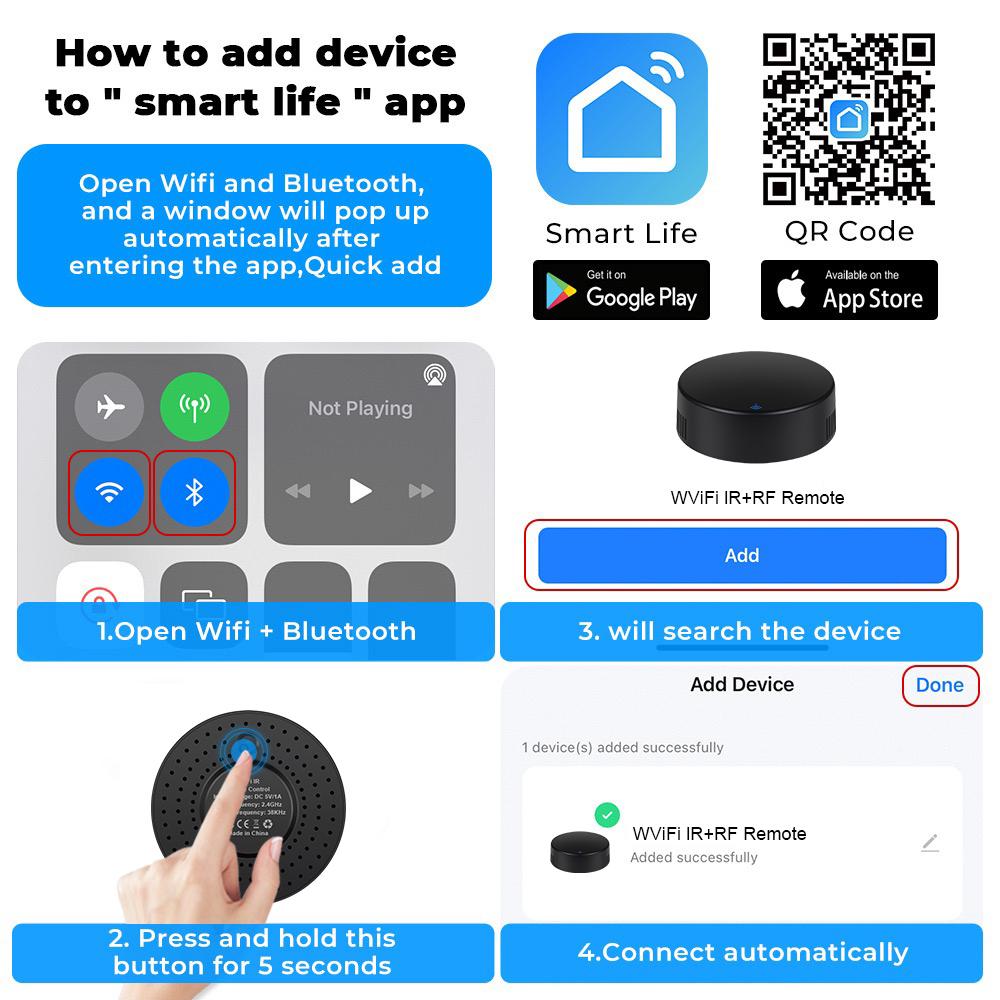 Tuya WiFi RF IR Remote Control 433MHz/315MHz For Smart Home Via Smart Life for Air Conditioner ALL TV Support Alexa, Google Home
