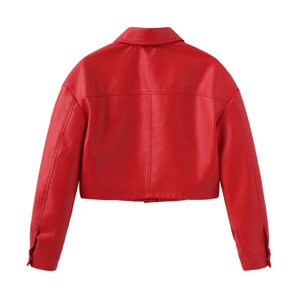 Women’s Jackets Faux Leather Long Sleeves Single Breasted Crop Top Punk Jacket Short Motorcycle Coat Fashion Out Wear