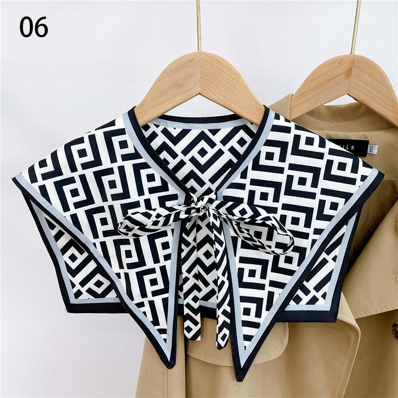 Front Tie Fake Collar For Women Vintage Print Detachable Collars Houndstooth Letter Fake Collar Shawl Wrap Scarf Neckwear Cape