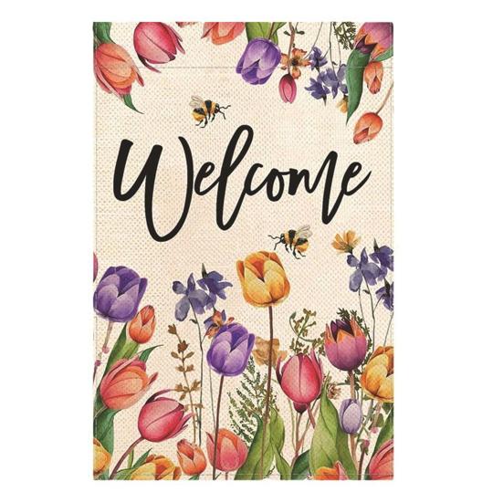 Весенний садовый флаг, двухсторонний льняной цветочный флаг, наружный декор, привет весна