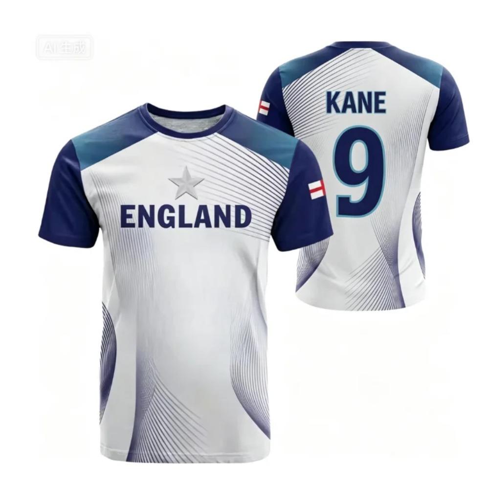Summer Men England Sports Training Top Gradient Blue Quick Dry Breathable Short Sleeve Crew Neck Football Tee Shirt