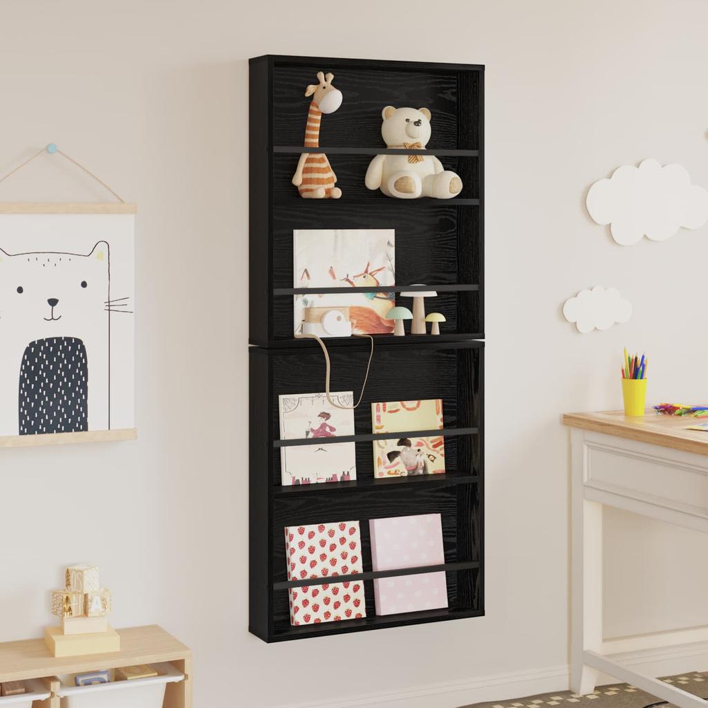 Magazine Shelf 2 pcs Black Oak Effect 60 x 12 x 70 cm