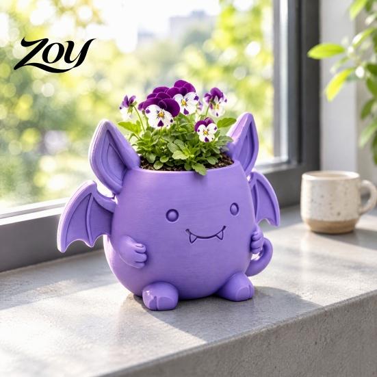 Decorative Bat Planter for Balcony 3D Printed Devil Flower Pot, Gothic Halloween Pot with Unique Plant Holder Windowsills Wings Home Office