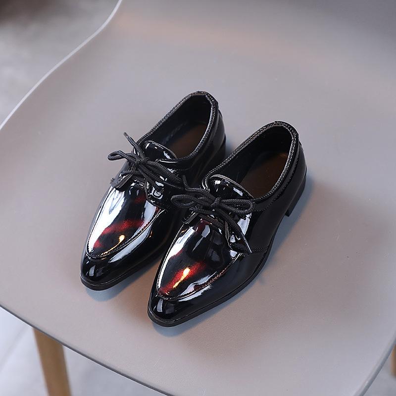 Kids Fashion Lace Up Versatile Pointed Toe Suit Shoes for Party Wedding Shows Spring 2024 Britain New Children Leather Shoes PU