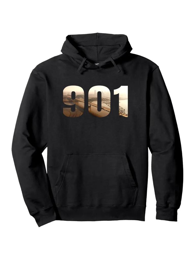 901 Area Number Hoodie - Black Casual Pullover with "901" Print
