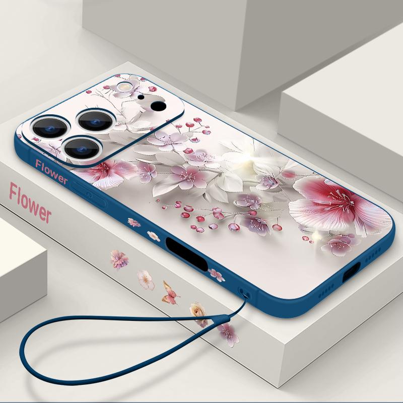 Чехол-шнурок с розово-белым цветочным узором для iPhone 17 Pro Max, мягкий силиконовый чехол для iPhone 16 Pro Max, чехол для iPhone 15 14 13 12 11 16E Air