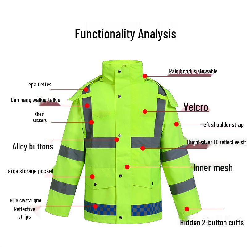 High Visibility Reflective Raincoat Set - 300D Oxford Cloth, Split Design for Outdoor Traffic, Duty, and Rescue Use