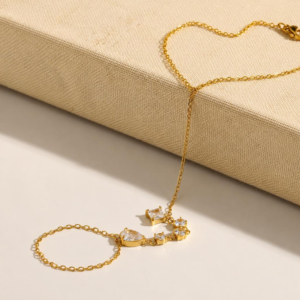 Minimalist Stainless Steel CZ Zircon Chain Bracelet for Women 18K Gold Color Connecting Ring Bracelet Delicate Jewelry Gift
