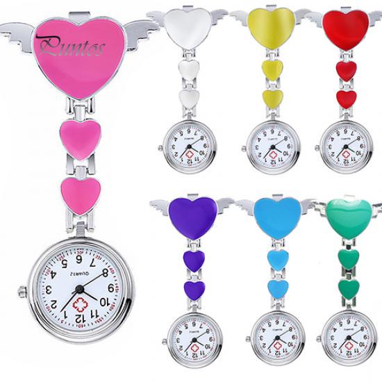 Women Lady Cute Love Heart Quartz Clip-on Nurse Pocket Watch