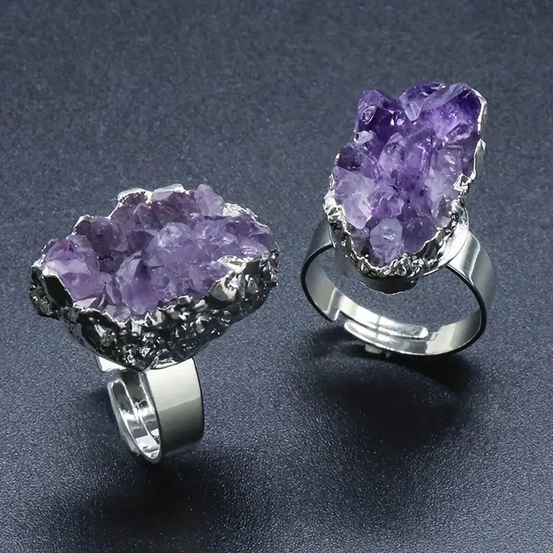 Natural Amethyst Crystal Cluster Galaxy Agate Crystal Cluster Ore Irregular Ring Jewelry Sells Well