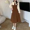 French Style Doll Collar Midi Dress Vintage A-Line Waist Spring Autumn New Patchwork Long Sleeve Dresses