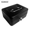 Cash Box With Key Lock, Double Metal Portable Cash Box And 2 Security Keys