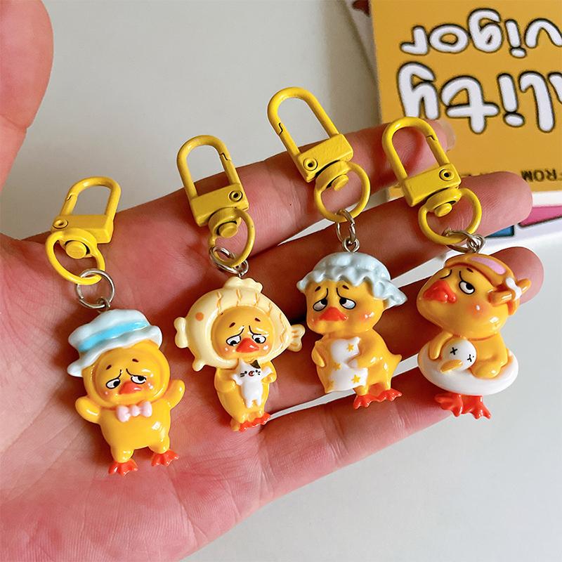 Прекрасный Желтый Раздражающий Утенок Брелок Подвеска Мультяшная Смола Брелок для Ключей от Машины для Девочек Женщин Украшение Аксессуары для Сумки Рюкзака
