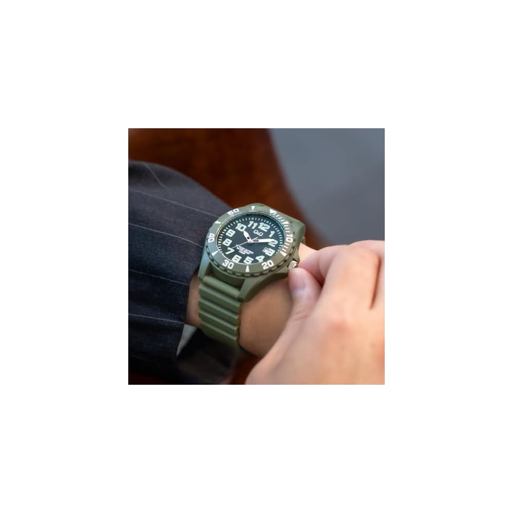 Citizen Q&Q Analog Watch 10-Year Battery Life 10 ATM Water Resistant Date Urethane Band Men's Khaki
