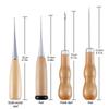 Fenrry 4Pcs/Set 4 Styles Gourd Canvas Leather Sewing Shoes Wood Handle Tool Awl Hand Stitching Taper Needle Tool Craft