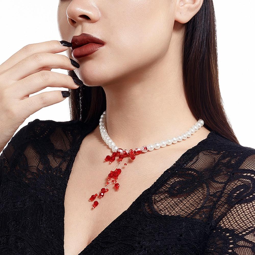 Multilayer Halloween Choker Imitation Crystal Beads Necklace Fashion Blood Drop Necklace Party
