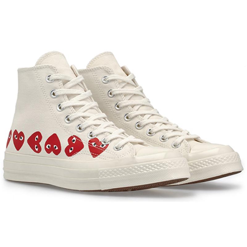 Converse 1970-е годы Des Garçons Play Красное сердце на шнуровке Высокие эспадрильи Унисекс Белые