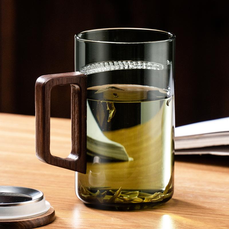 Бытовая портативная посуда для напитков Прозрачная стеклянная чашка с деревянной ручкой Кружка для кофе Кухонная чашка для приготовления чая Посуда для кофе Чайная утварь