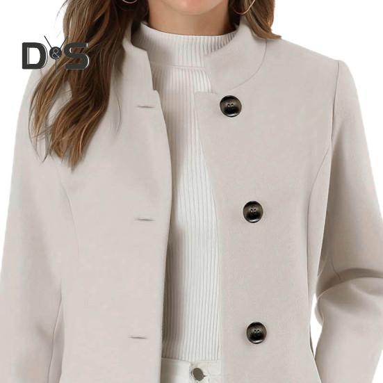 Зимнее осеннее женское пальто с воротником-стойкой и защитой шеи, длинный рукав, плотное теплое однобортное пальто с плотными теплыми карманами, средняя длина, женское пальто