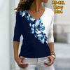 Женские весенние синие футболки с длинным рукавом и наклонным узором, свободные футболки больших размеров с V-образным вырезом, удобные блузки