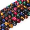 Mix Colorful Tiger Eye Natural Stone Beads 15"Strand Smooth Loose Spacer Beads 4/6/8/10/12mm for Jewelry Making DIY Bracelets Accessories