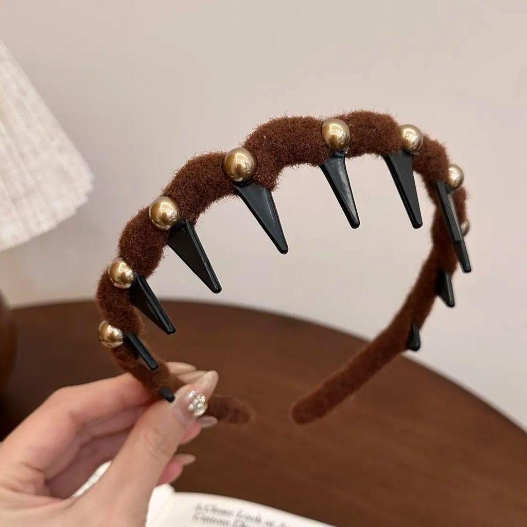 Retro Leopard Print Plush Headband - Non-Slip, Korean Style for Women, Perfect for Autumn and Winter Face Washing