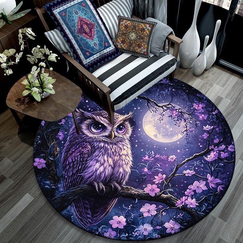 Night Owl Round Area Rug,Carpet Rug for Living Room Bedroom Sofa Playroom Decor,Non-slip Floor Mat