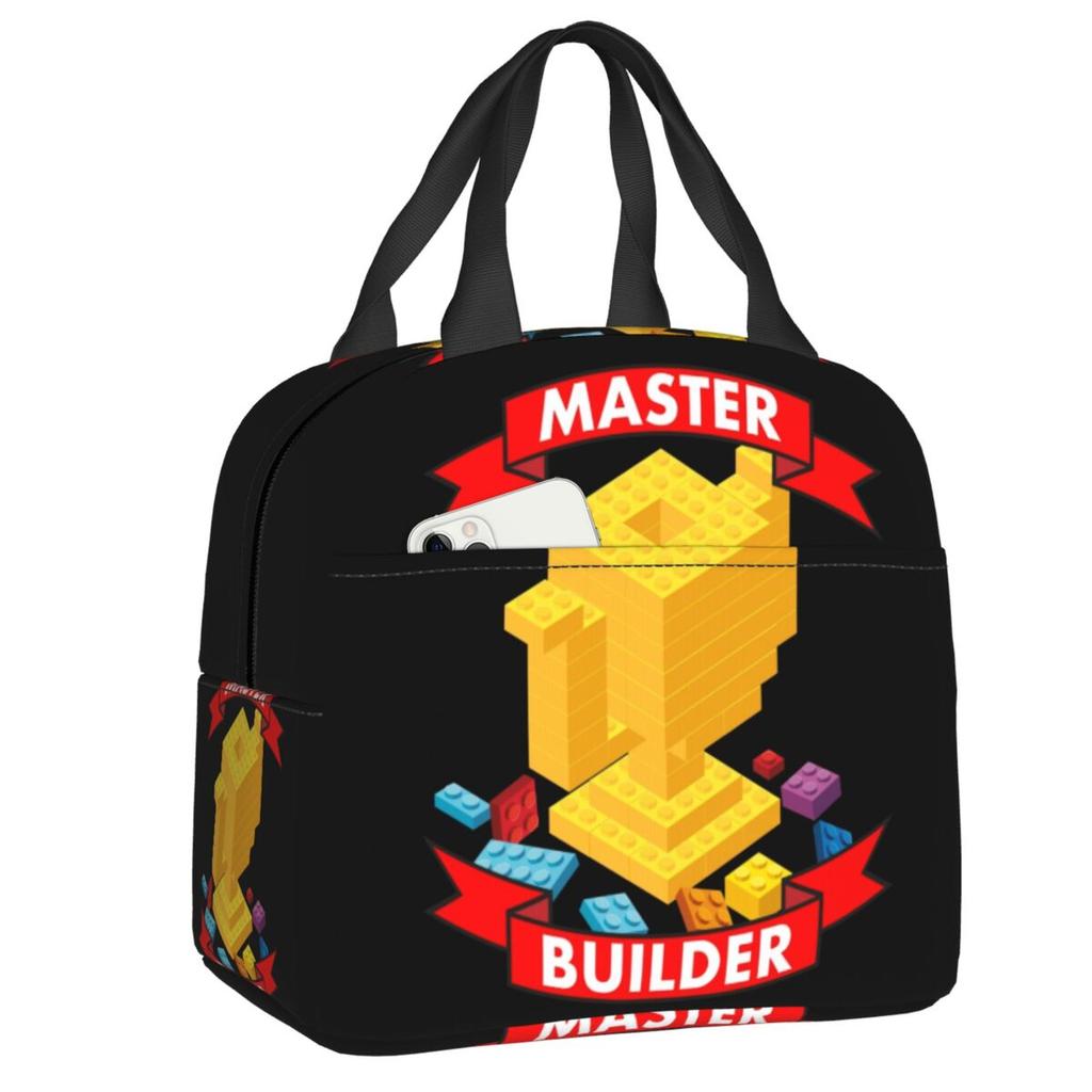 Персонализированный набор строительных блоков Master Builder, изолированная сумка-ланчбокс для женщин, многоразовый охладитель, термосумка для еды, ланч-бокс для детей