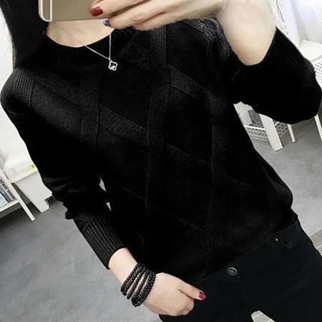 Half Turtleneck Wool Bottoming Shirt Women Short Lattice Loose Thickened Knit Sweater Inside Out Plus Size