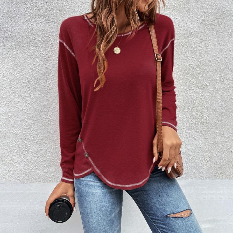 Осень-зима O-образный вырез женская одежда неровный подол пуговицы пуловеры длинные рукава плюс размер
