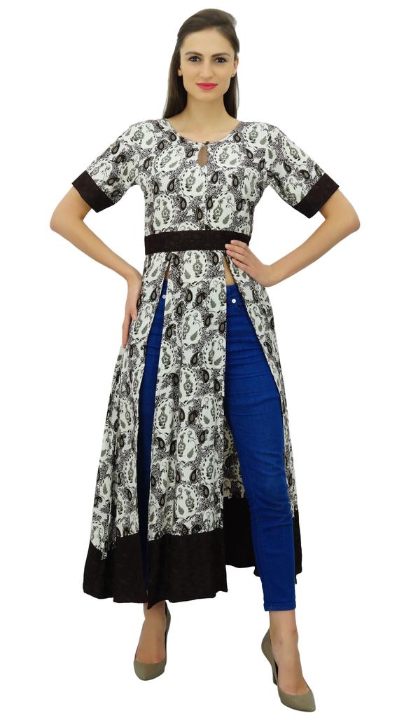 Bimba Женское дизайнерское платье-курти с длинными разрезами спереди, индийская одежда, искусственный шелк, туника-курта на заказ